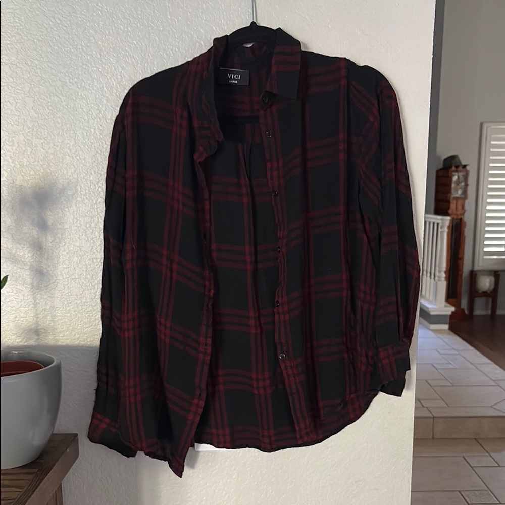 Vici Black and Red Checkered Blouse